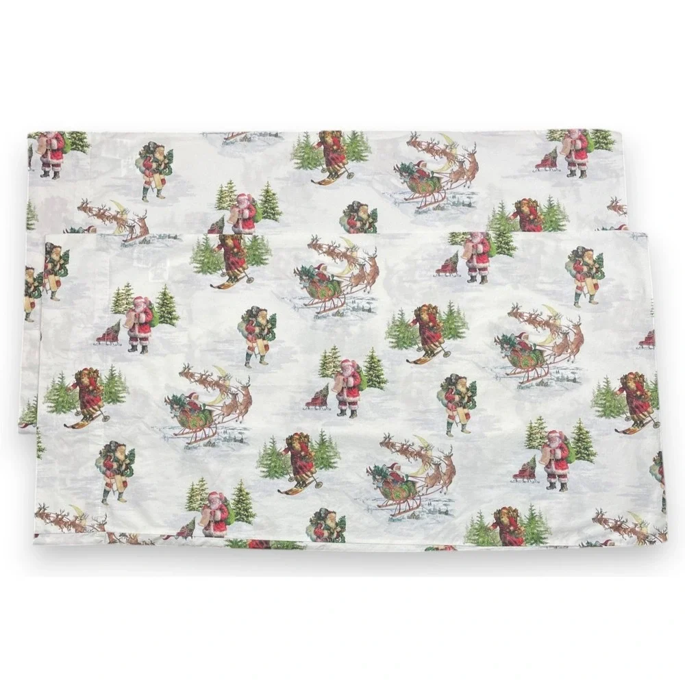 2 Pottery Barn Nostalgic Santa King Pillowcases White Christmas Organic Cotton